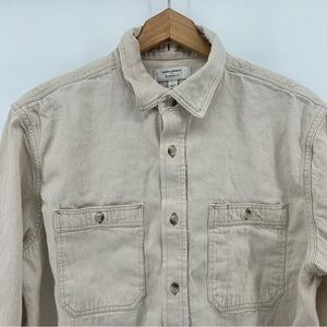 Banana Republic Shirt Mens Large Tan Khaki Denim Stretch Long Sleeve